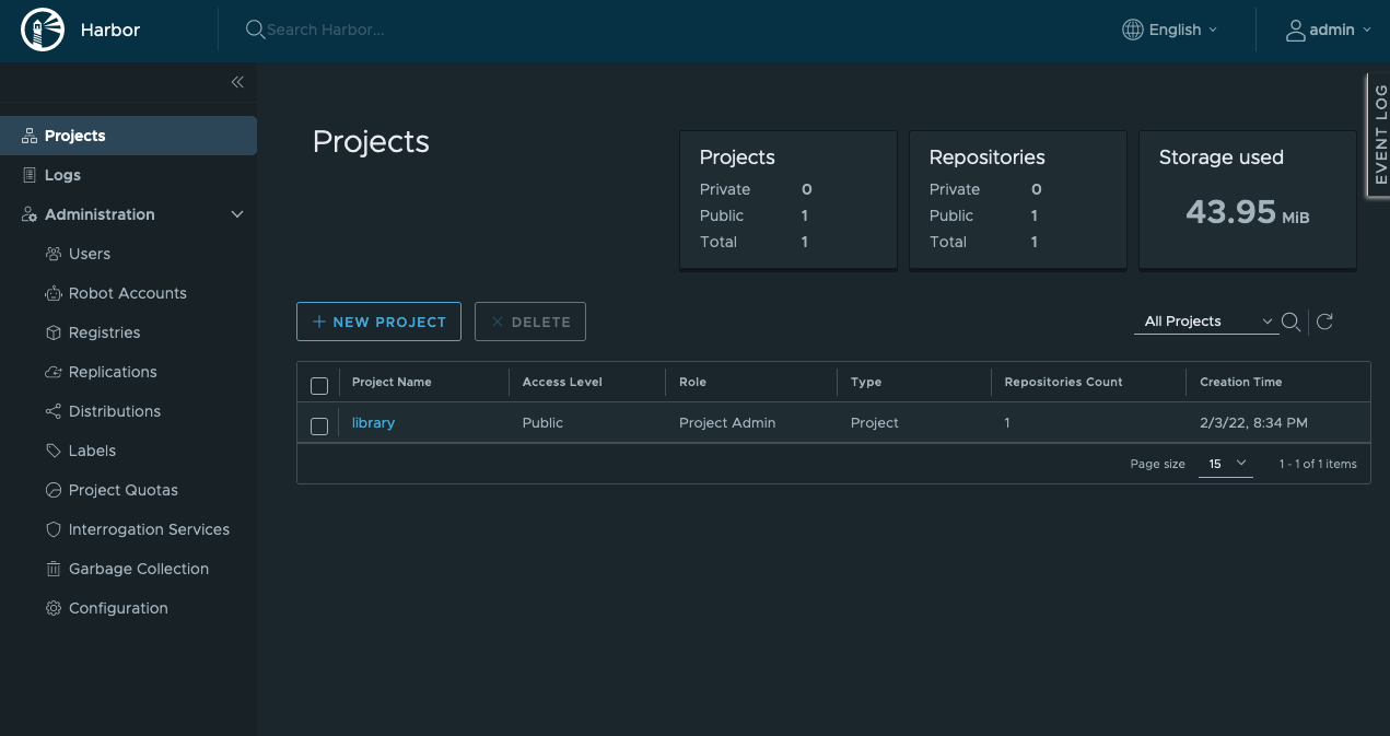Screenshot of Harbor UI